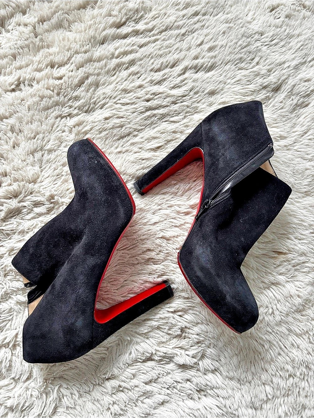 Christian Louboutin Vicky Booty 120 Black Suede Platform Ankle Boots, 39.5, Box